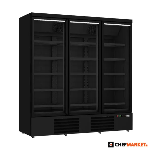 Фризер с 3 стъклени врати, 1450 л, черен