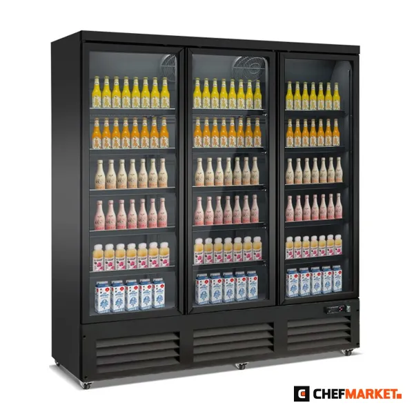 Фризер с 3 стъклени врати, 1500 л, черен