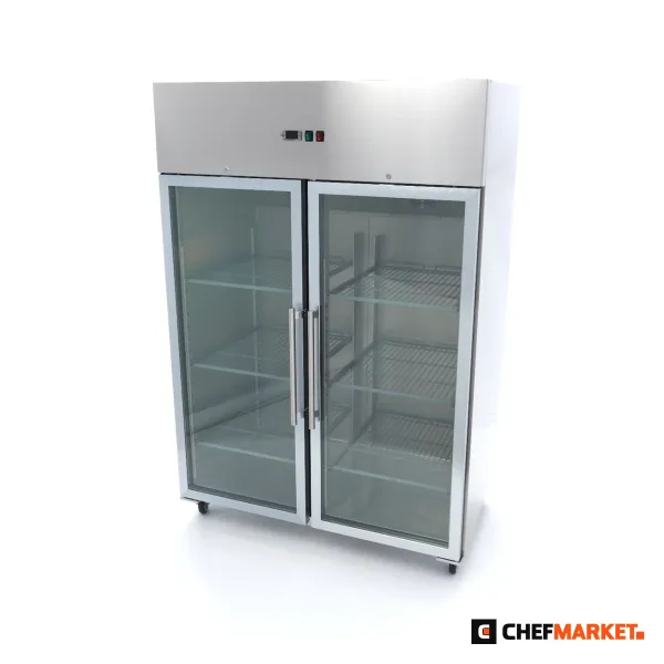 Хладилен шкаф 1200 л със стъклени врати, 6 рафта GN 2/1, 230 V
