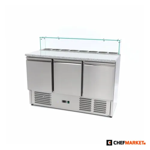Хладилна маса за пица 400 л, 3 врати, 8 × GN 1/6, 230 V