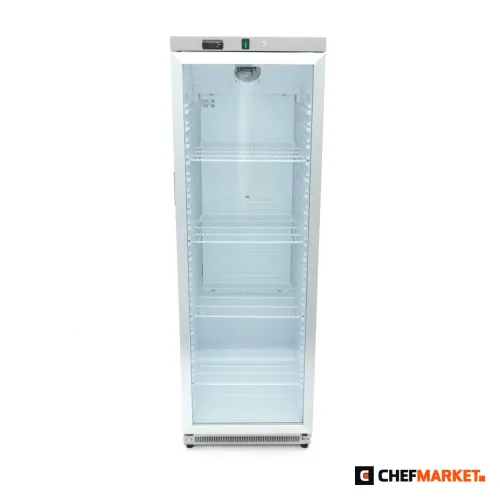 Хладилник с остъклена врата 400 л, неръждаема стомана, 230 V